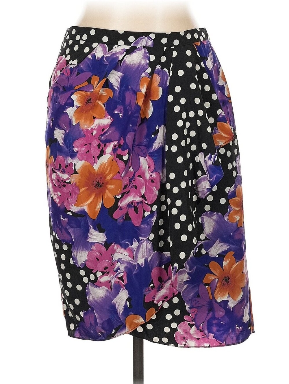 Baraschi / Yoana Baraschi Floral Polka Dot Faux Wrap Pencil Skirt Size 10 EUC